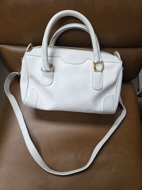 Gucci White Leather Satchel with Gold-Tone Hardware